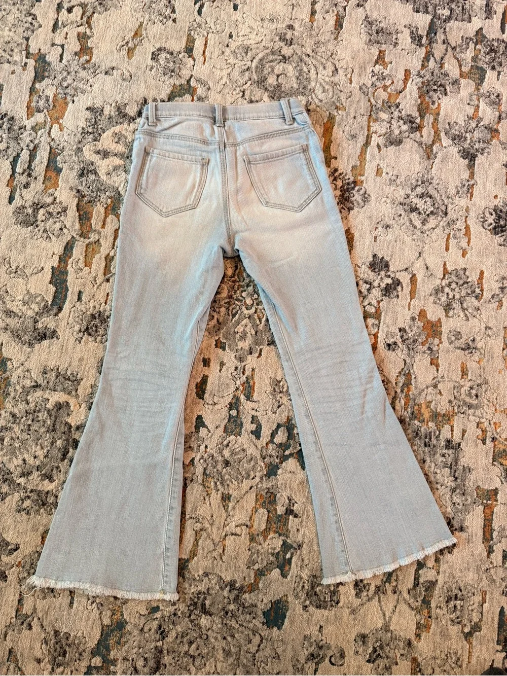 Girls Flare Light Blue Jeans with Floral Design